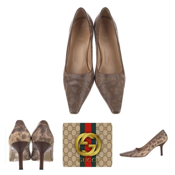 Gucci leather brown animal print stiletto heel size 10 B - Picture 12 of 13